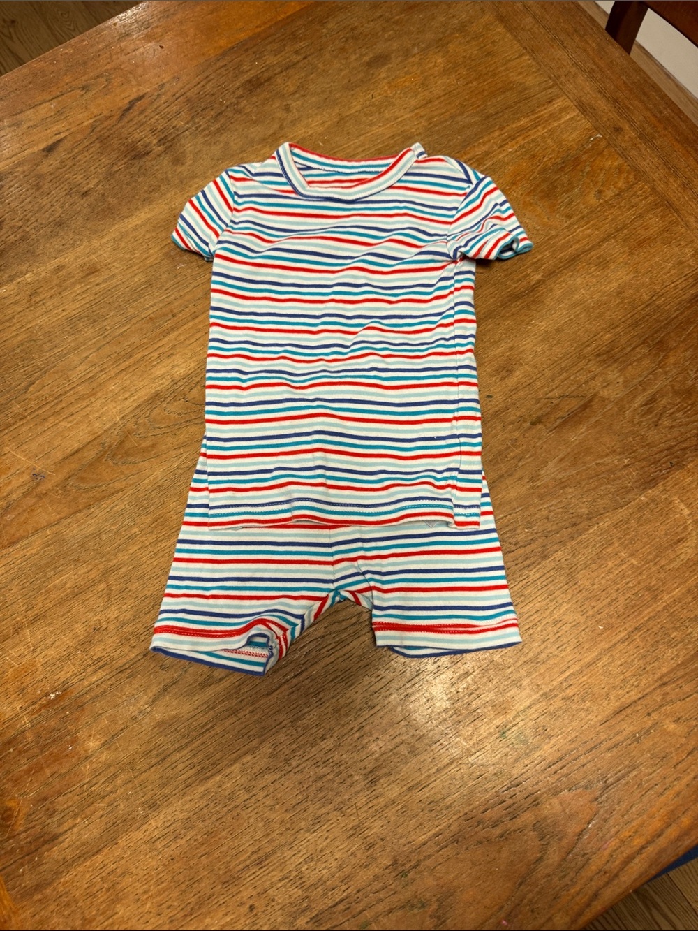 Striped Short-Sleeve pajamas - Red, Blue, white Stripes